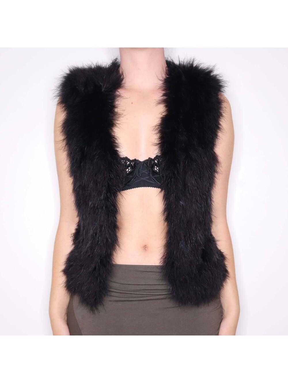 2010s Black Real Feather Vest (XS/S/M)